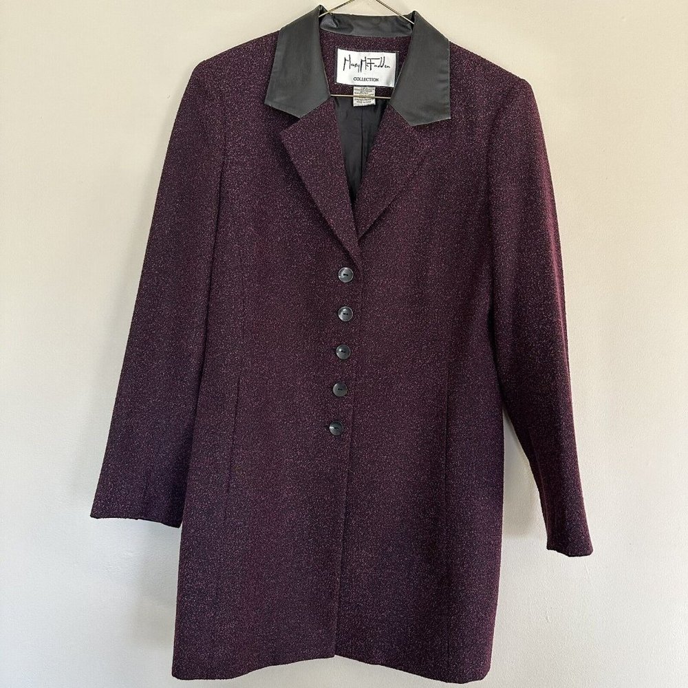 Mary Mcfadden couture blazer jacket black burgundy size 10